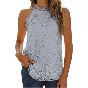 Halife Lace Tank Tops Halter Neck Casual Sleeveless Shirt Gray NWT Small